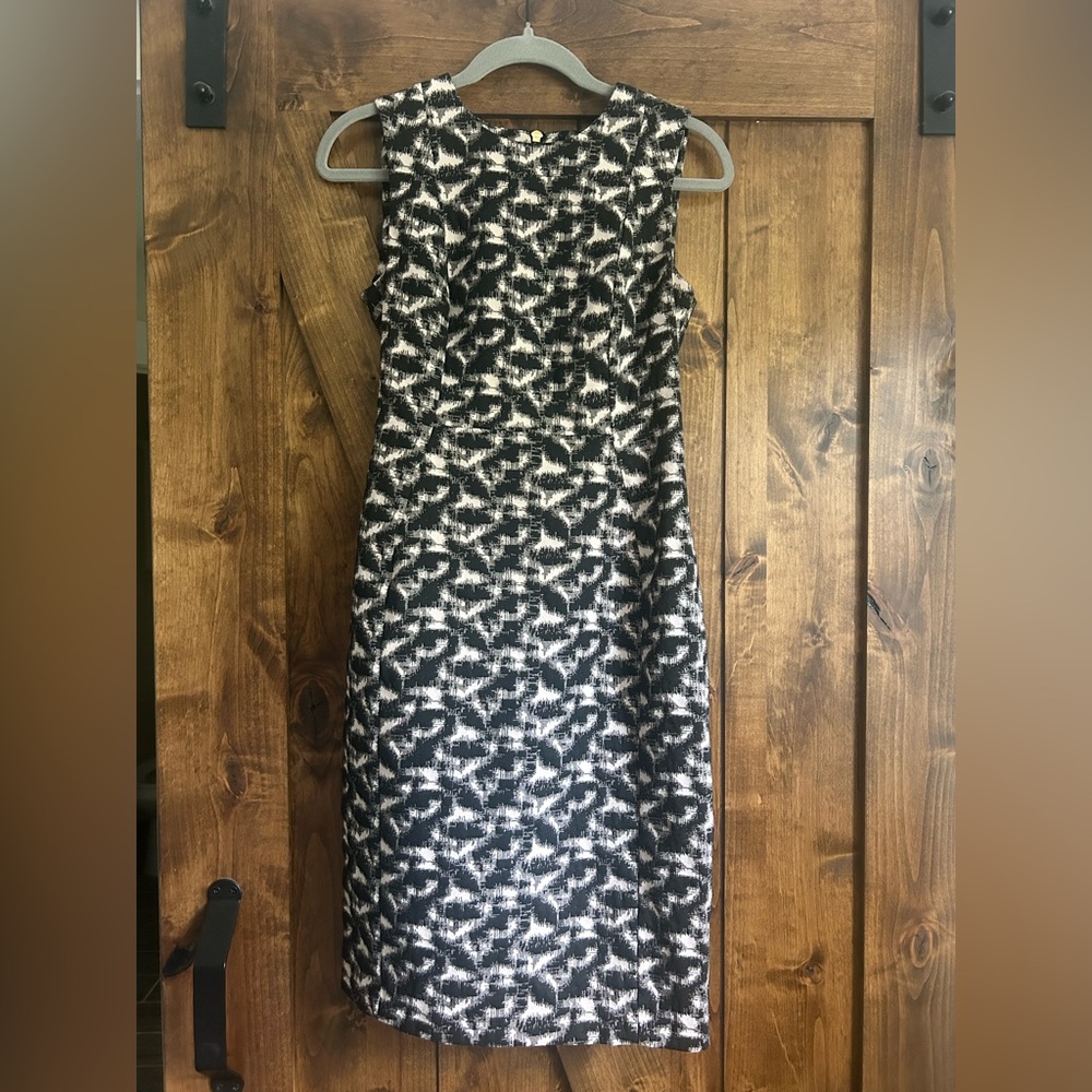 Calvin Klein Black and Ivory Midi Sheath Dress